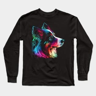 Border Collie Watercolor Painting Portrait Art Long Sleeve T-Shirt